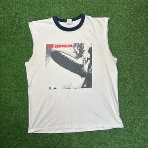 Vintage 2003 Led Zeppelin Hindenburg Graphic Muscle Tee Ringer Tank Cream Large